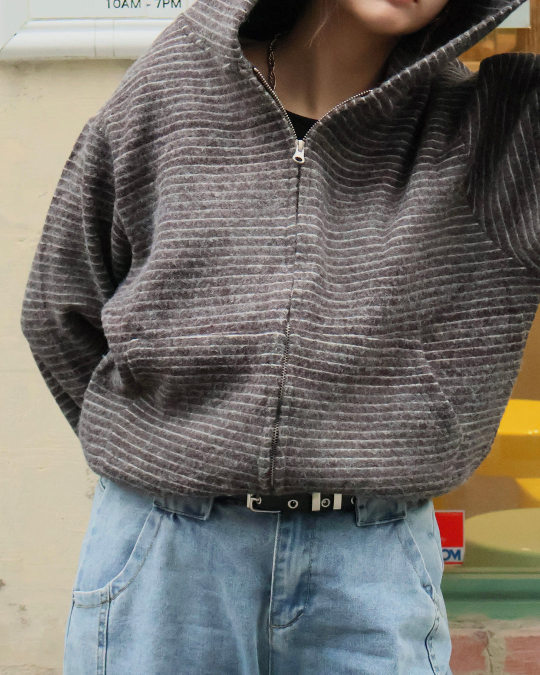 Striped Zip-Up Knit Hoodie K3049