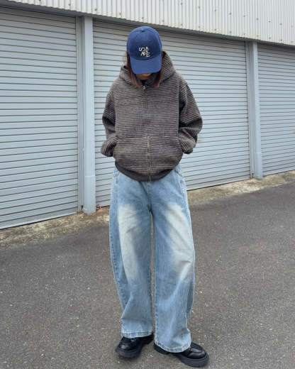 Striped Zip-Up Knit Hoodie K3049