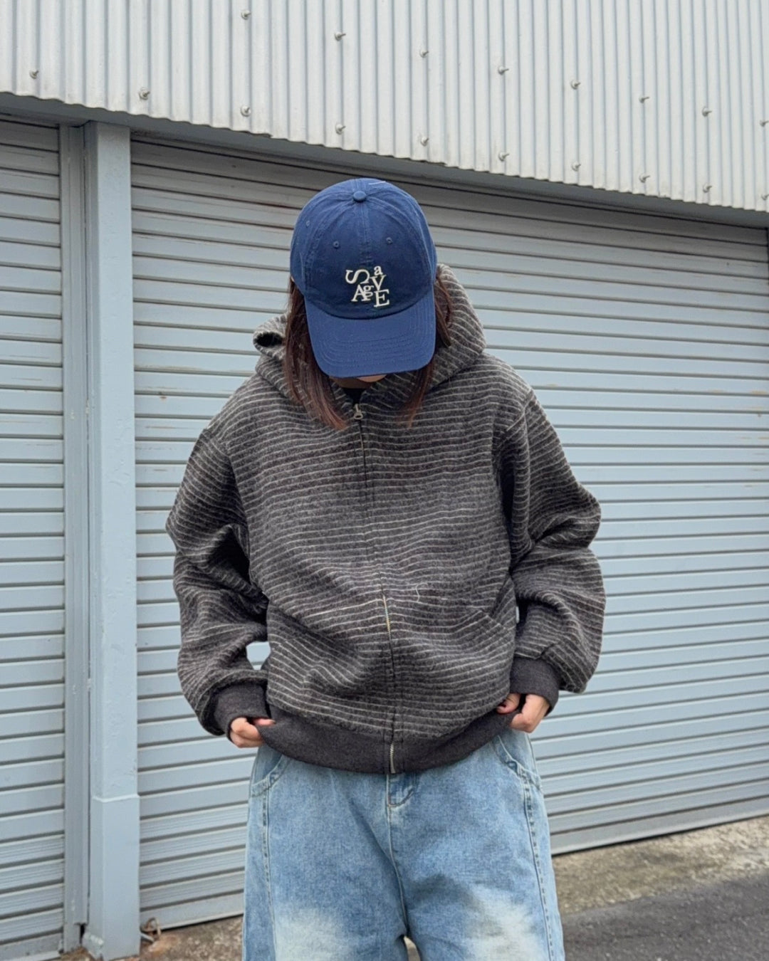 Striped Zip-Up Knit Hoodie K3049