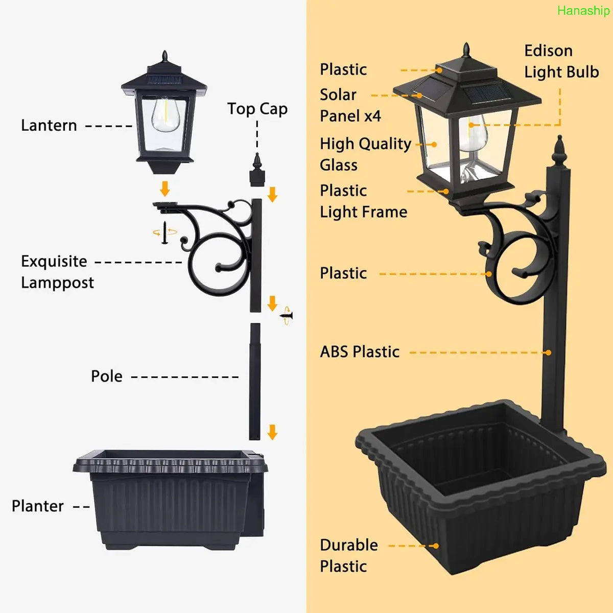 Solar Post Light with Planter Outdoor Decor