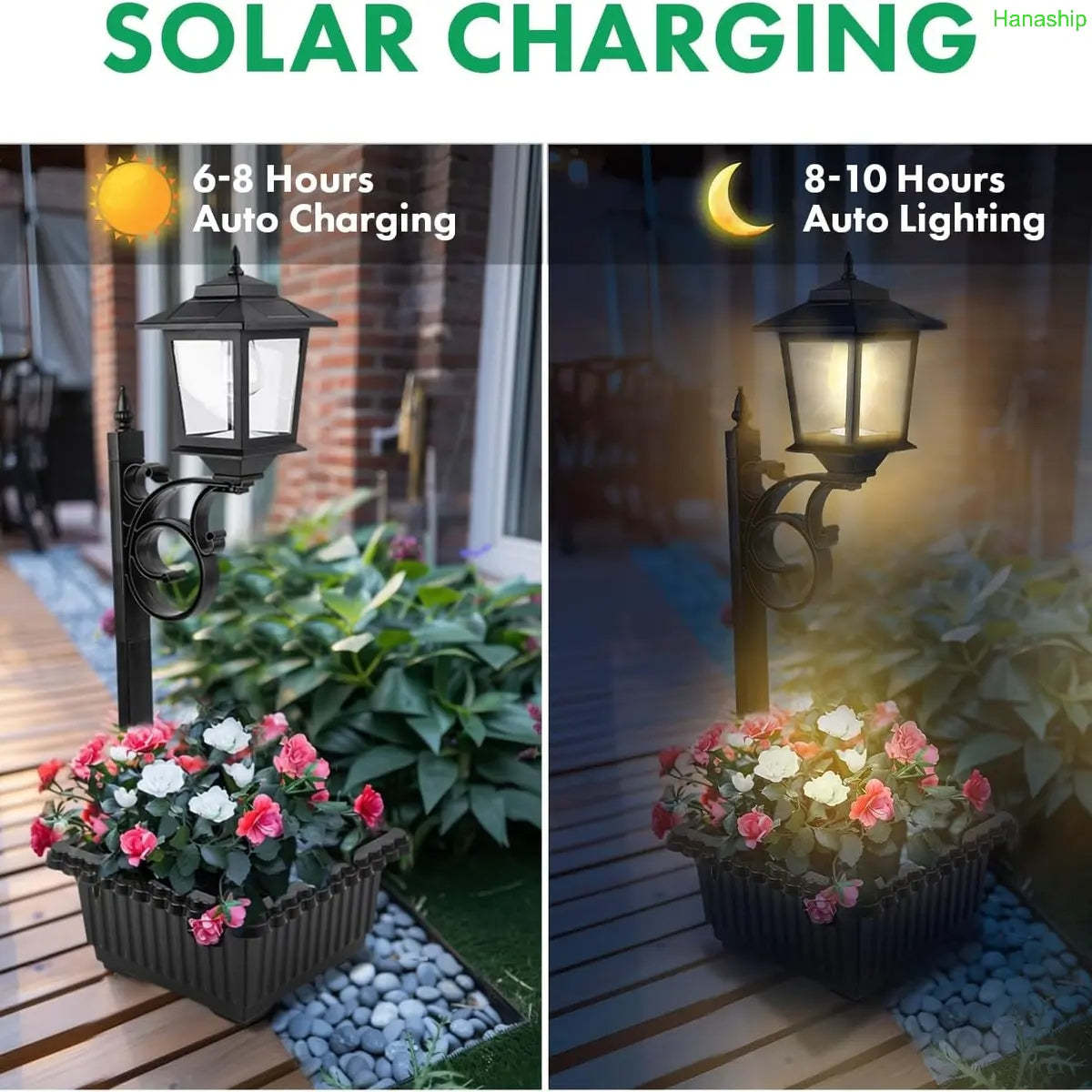 Solar Post Light with Planter Outdoor Decor