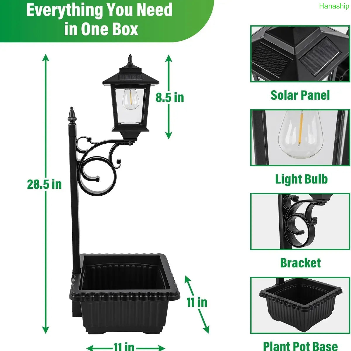 Solar Post Light with Planter Outdoor Decor