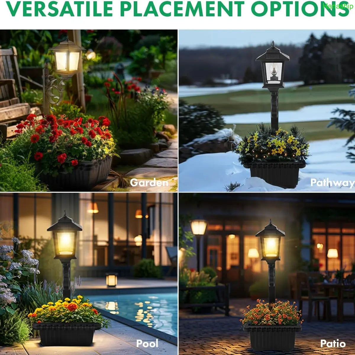 Solar Post Light with Planter Outdoor Decor