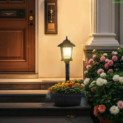 Solar Post Light with Planter Outdoor Decor