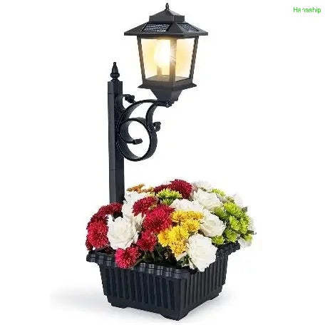Solar Post Light with Planter Outdoor Decor