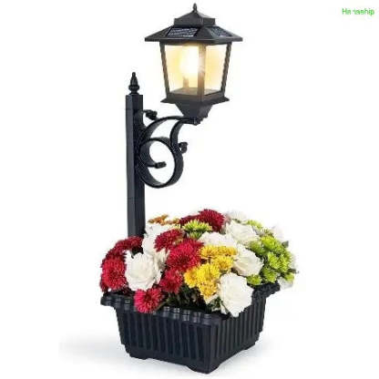 Solar Post Light with Planter Outdoor Decor