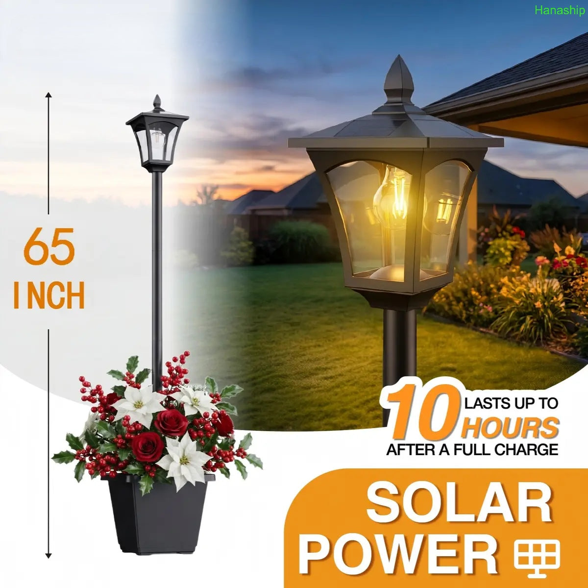 Solar Post Light with Planter Outdoor Decor