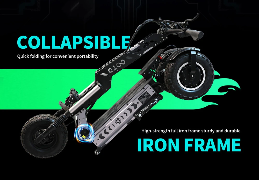 OOTD T30 Folding Electric Scooter, 1600W*2 Motor, 60V 31.2Ah Battery, 13 inch Off-road Tires, 65km/h Max Speed, 100km Max Range, Hydraulic Disc Brakes, Front Hydraulic & Rear Spring Suspension, 200kg Max Load
