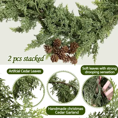 Lush Artificial Cedar Garland 72" with 10 artificial pine cones - Decorative Plant for Home Party Wedding DIY Real Touch Pine Garlands Decorative Greenery Fruit summerwins