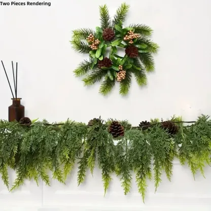 Lush Artificial Cedar Garland 72" with 10 artificial pine cones - Decorative Plant for Home Party Wedding DIY Real Touch Pine Garlands Decorative Greenery Fruit summerwins