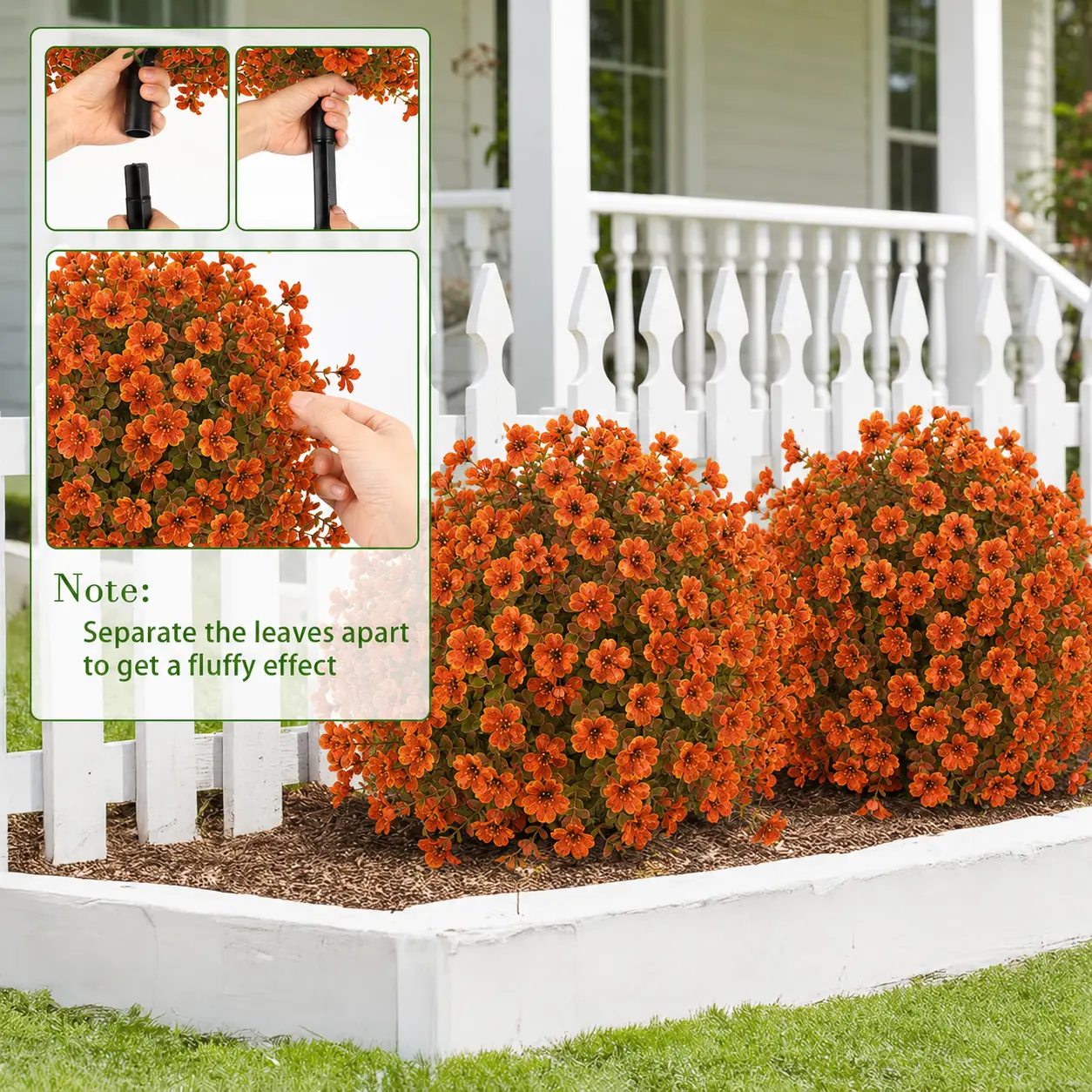 Artificial Flower Topiary Ball Tree with Ground Spike, 1/2 Pack Faux Autumn Flower Shrub, UV Resistant Outdoor Orange Flowers for Porch Patio Garden Yard Decor, Halloween Thanksgiving Decorations summerwins