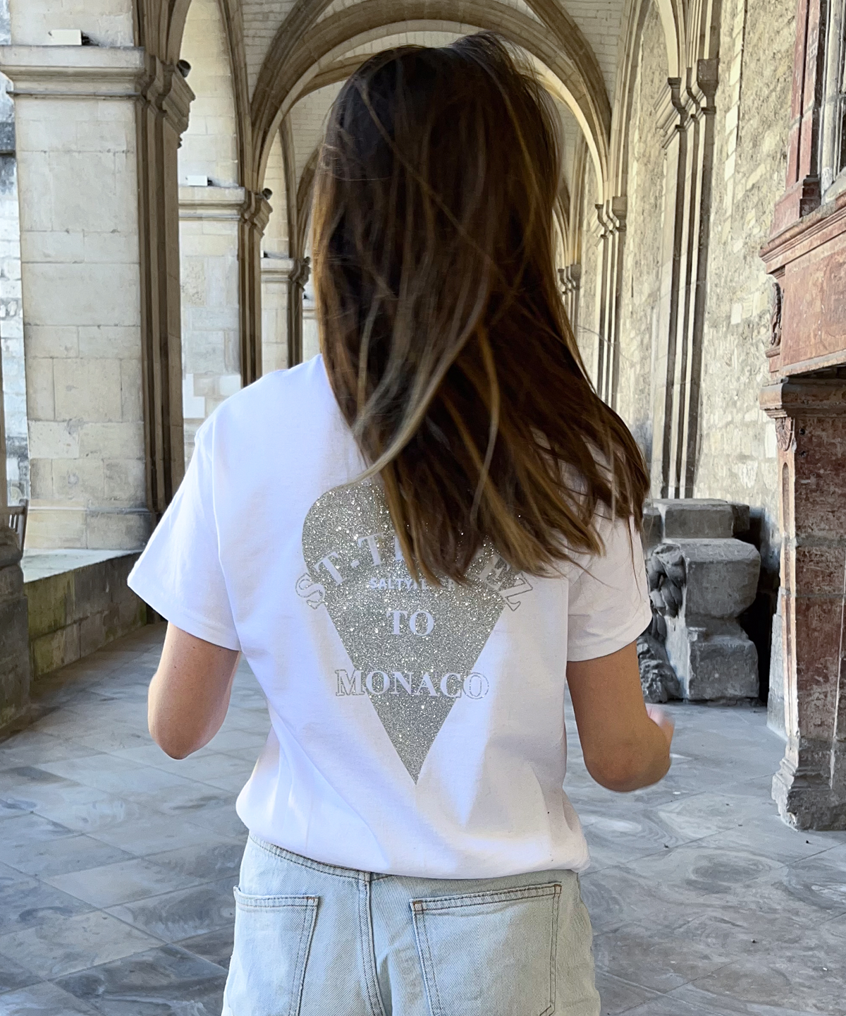 WHITE SILVER GLITTER T-SHIRT