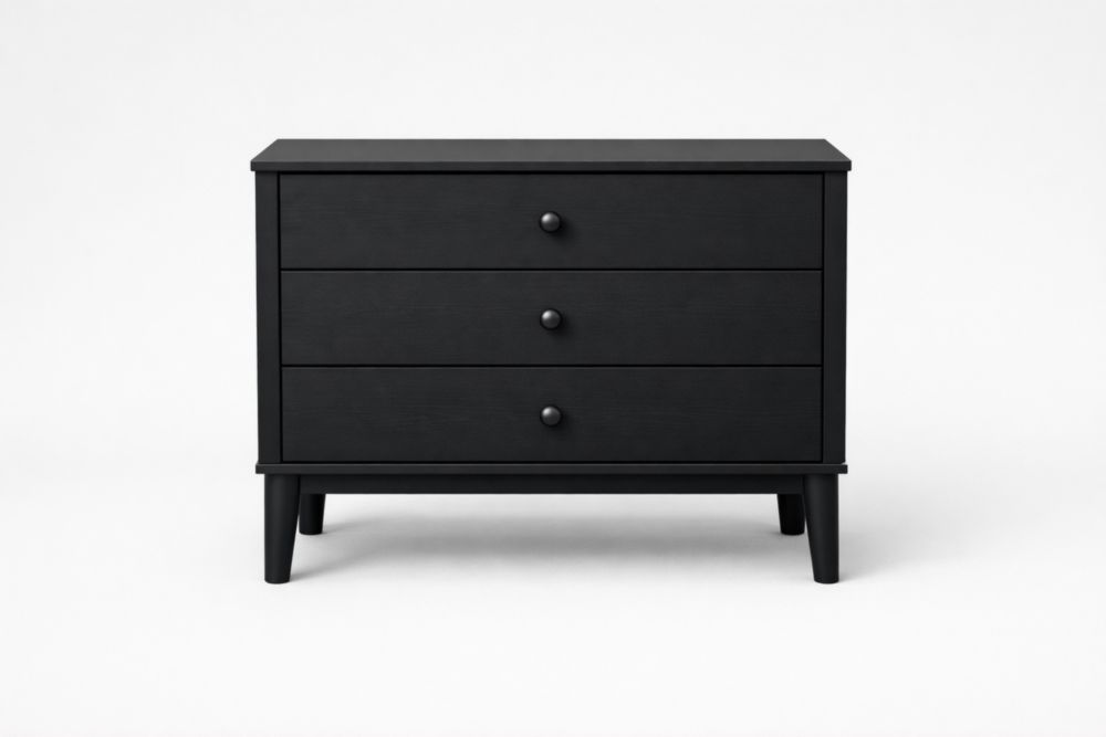 Commode en bois contreplaqué noir à trois tiroirs 80x40x75 cm(L×l×H)