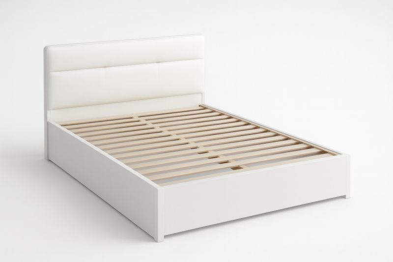 Lit double en bois avec tête de lit en cuir synthétique Blanc