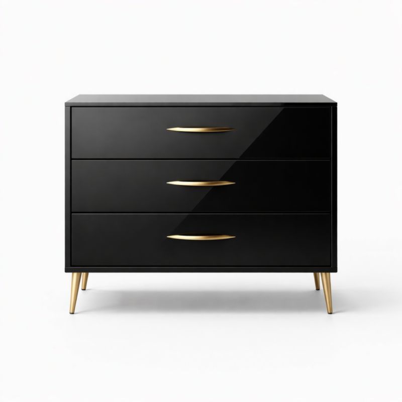 Commode 3 Tiroirs Noir MDF Métal