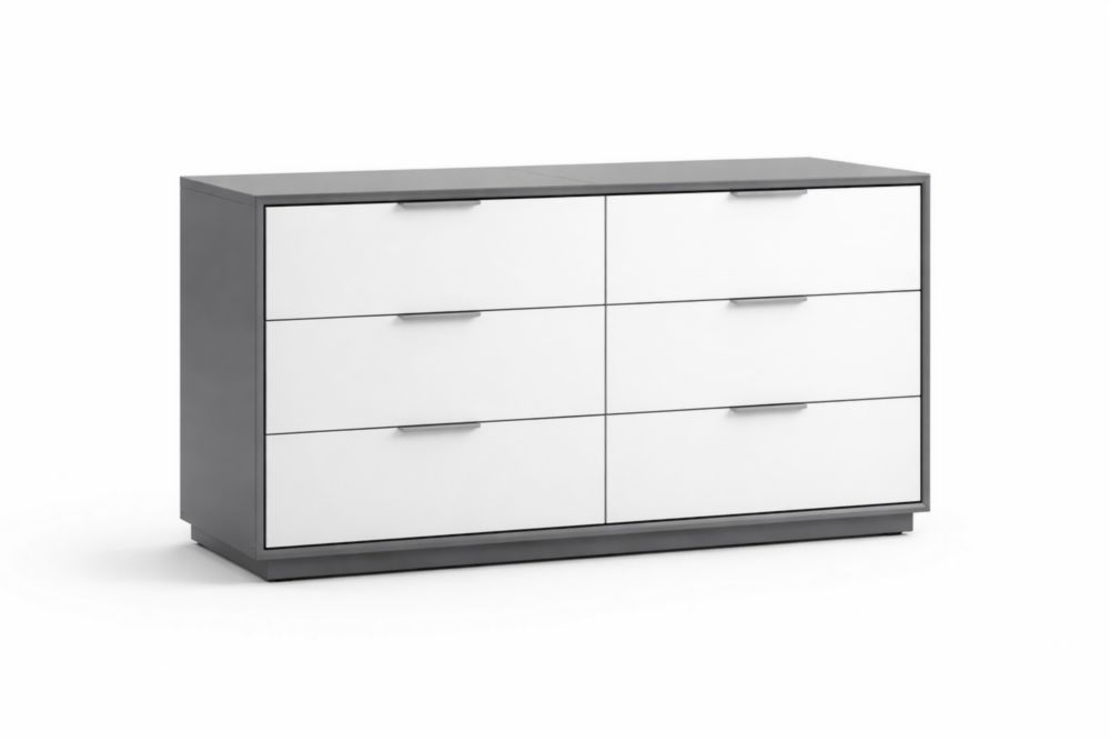 Commode 6 tiroirs en bois composite Gris/Blanc