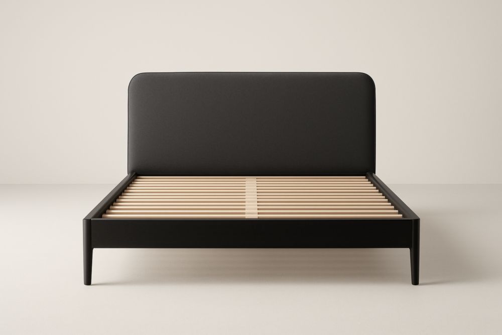 Lit double en bois et polyester noir 148x210 cm