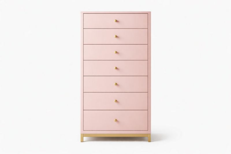 Commode en Bois à 7 Tiroirs Rose et Doré