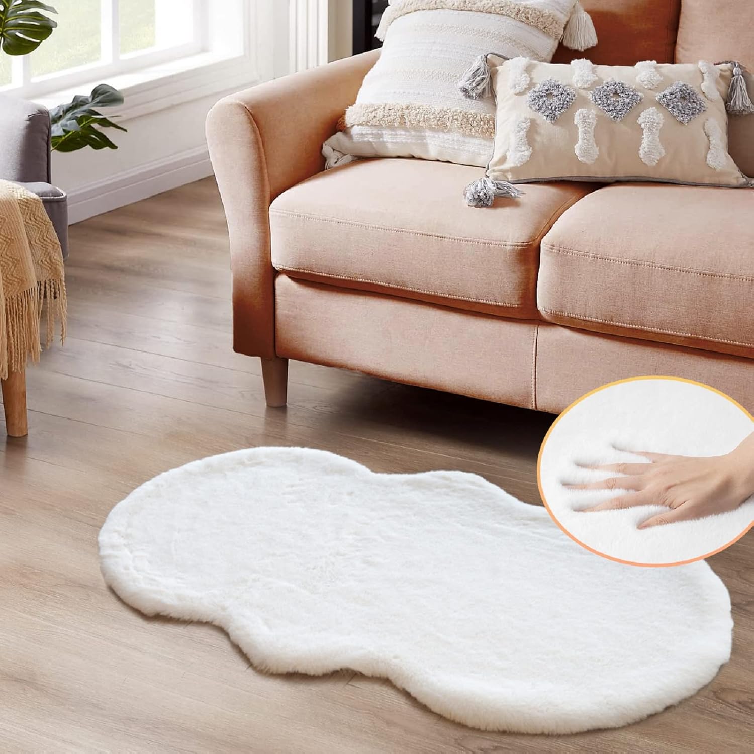 Alfombras de pelo sintético de conejo blanco para dormitorio, lavables a máquina, alfombras peludas para sala de estar, alfombra de pasillo de 2 x 4 pulgadas, alfombra de habitación del bebé