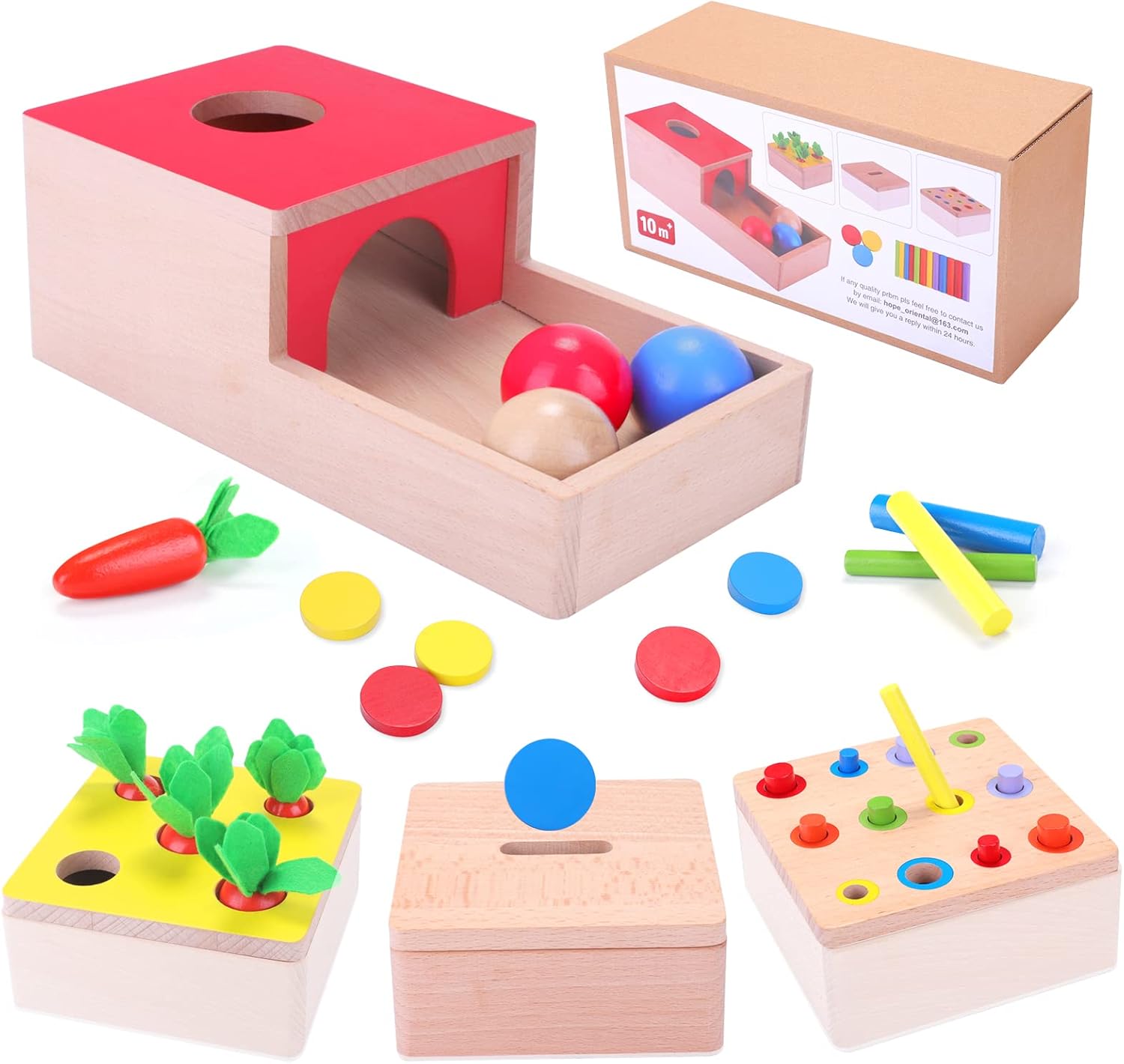Juguetes Montessori para Niños 1 2 3 años, Juguetes de madera Educativos para Bebés 6 Meses niña niños, Juguete de Clasificación Zanahorias, Juegos de pelota, Regalo Bebe 1 Año de Cumpleaños Navidad