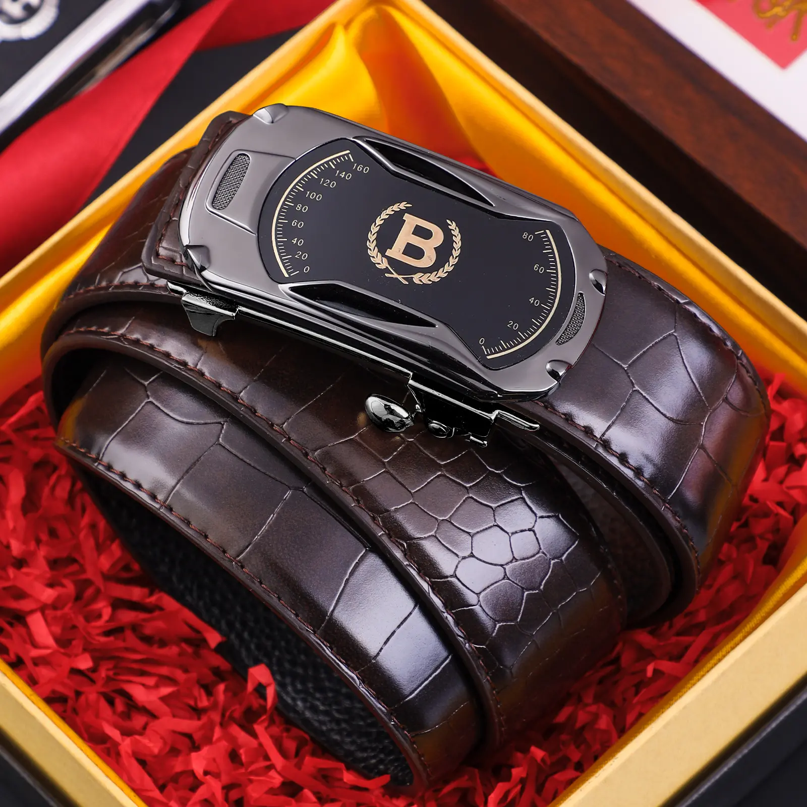 【30% OFF】😎Cureaua de afaceri casual din piele naturală de crocodil pentru bărbați