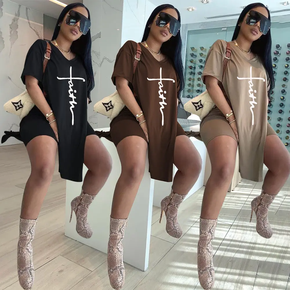 🔥【30%OFF】【Top + pantaloni】Set tricou și pantaloni scurți cu decolteu ascuțit și imprimeu cu litere