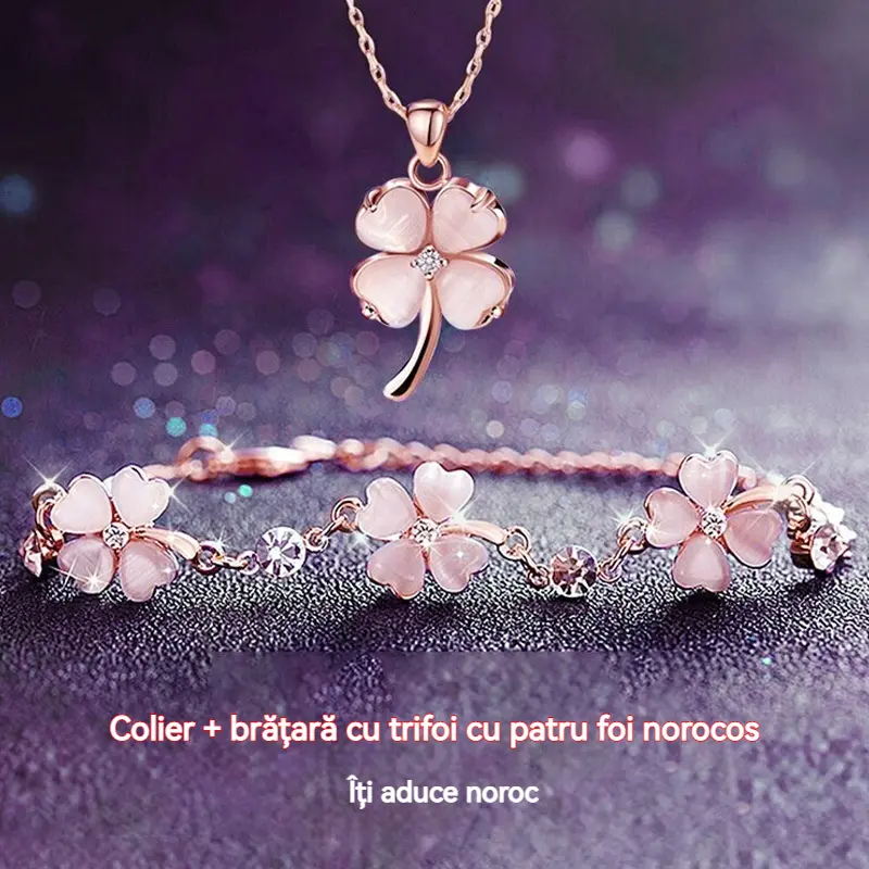 💖【Colier + Brățară】🍀💎Set colier și brățară din argint 925 cu trifoi cu patru foi