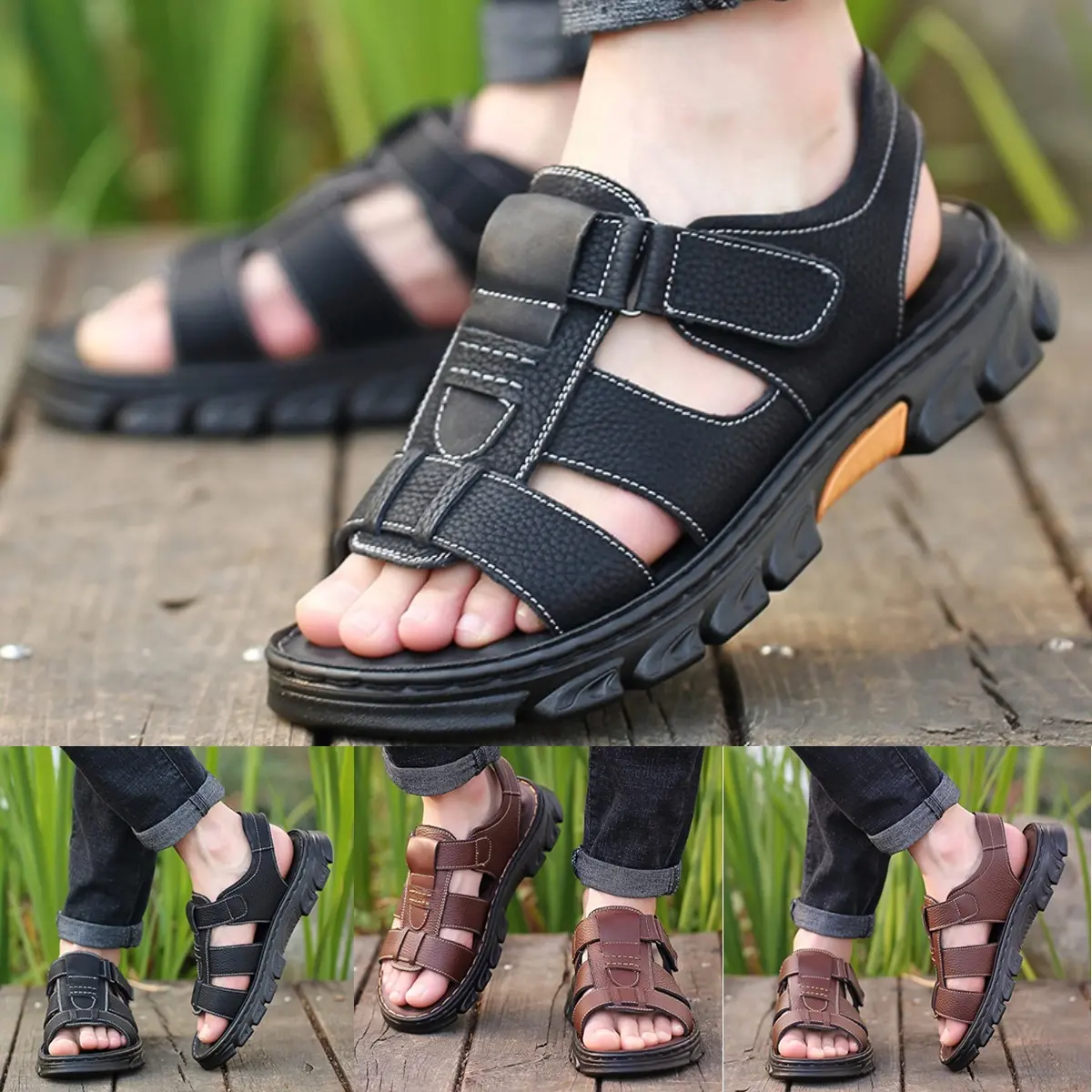 🔥【38-44】Sandale de plajă pentru bărbați, din piele moale, anti-alunecare, lucrate manual