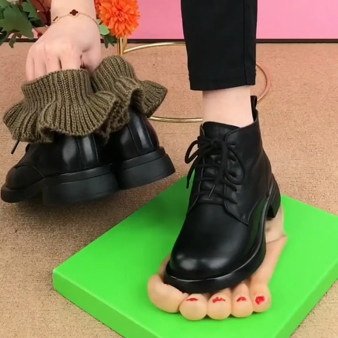 【35-40】cizme martin de dama din piele naturala cu toc plat cu varf rotund