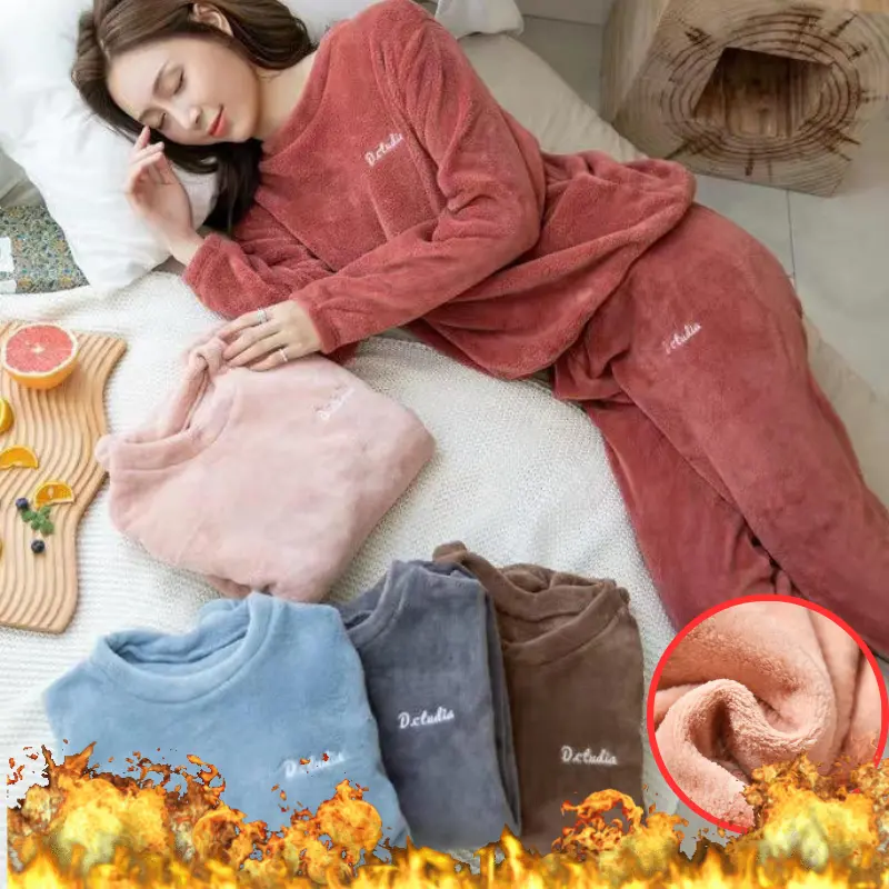 🔥【Costum cald de pluș 40-90kg】🔥Larna coral fleece pijamale căptușite și îngroșate casual loungewear la modă și confortabile pijama suită