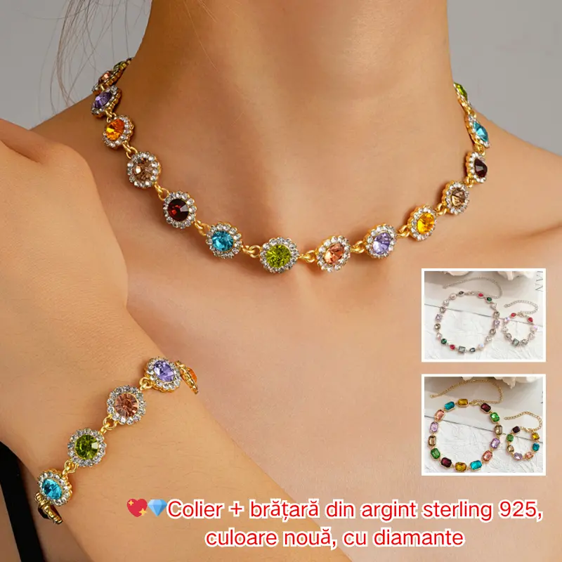 💖💎Colier + brățară din argint sterling 925, culoare nouă, cu diamante
