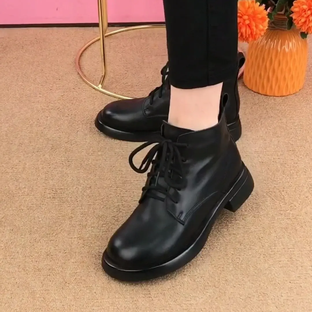 【35-40】cizme martin de dama din piele naturala cu toc plat cu varf rotund