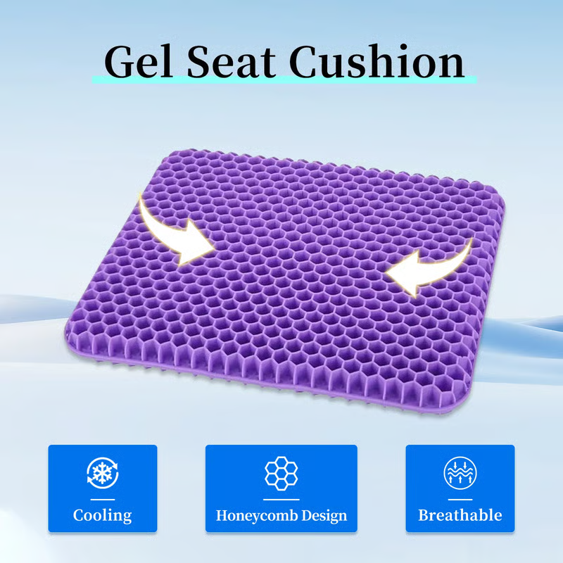 Double-Thick Gel Seat Cushion Honeycomb Breathable Non-Slip Cover 15.75x13.39x1 in Pressure Relief for Office Car Wheelchair Elastic Furniture Protector