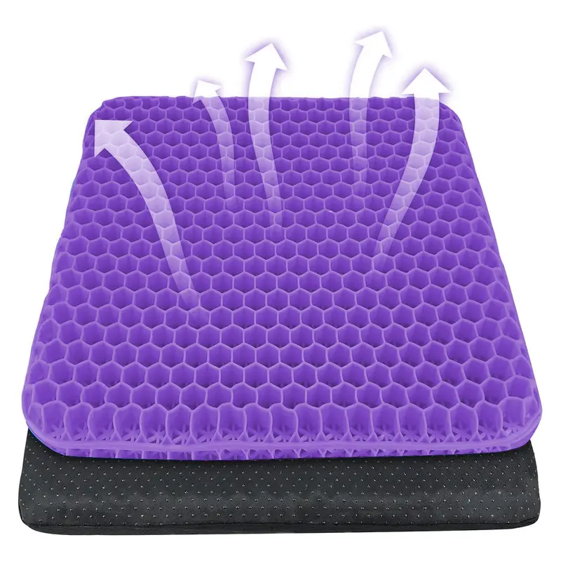 Double-Thick Gel Seat Cushion Honeycomb Breathable Non-Slip Cover 15.75x13.39x1 in Pressure Relief for Office Car Wheelchair Elastic Furniture Protector