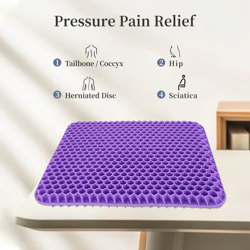 Double-Thick Gel Seat Cushion Honeycomb Breathable Non-Slip Cover 15.75x13.39x1 in Pressure Relief for Office Car Wheelchair Elastic Furniture Protector