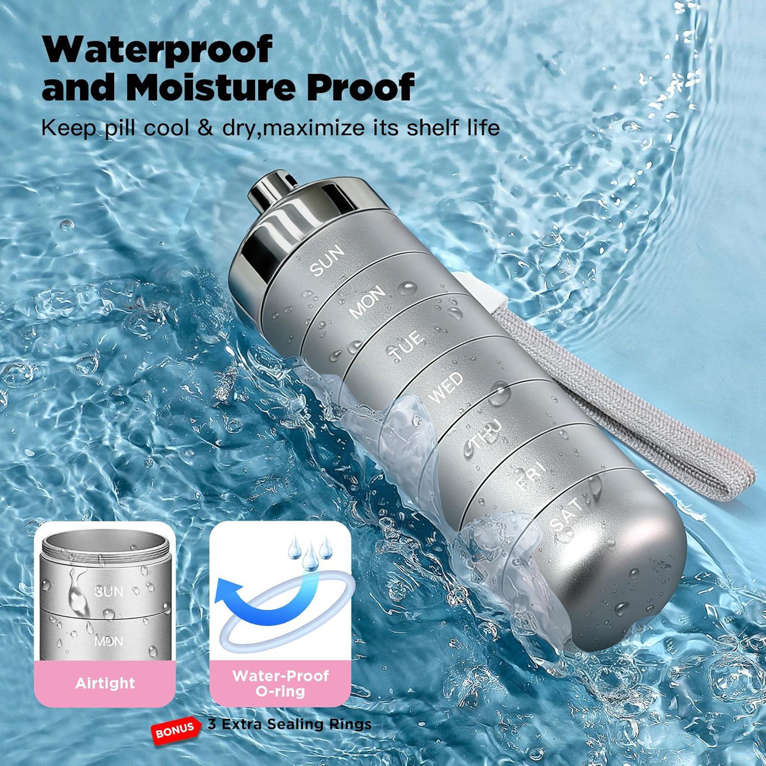 Metal Travel Pill Organizer, Portable Waterproof Weekly Pill Box, Large Aluminum Alloy Container, BPA Free 7 Day Daily Medicine Organizer Holder for Vitamin, Fish Oil, Supplement Storage box Metal Travel Pill Organizer, Portable Waterproof Weekly Pill Box, Large Aluminum Alloy Container, BPA Free 7 Day Daily Medicine Organizer Holder for Vitamin, Fish Oil, Supplement Storage box