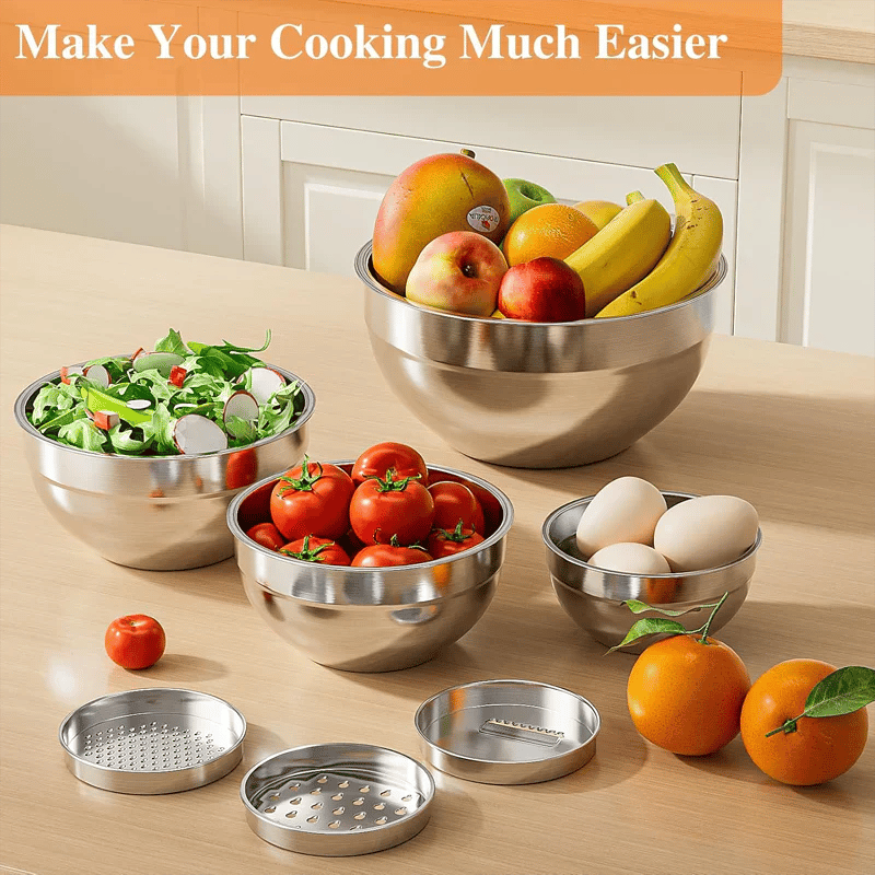 🔥 6 stainless steel bowls with 3 grater accessories