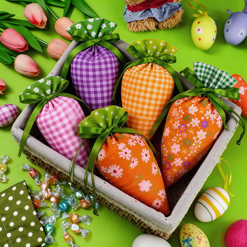 Easter Carrot Goodie Bags 🥕 Reusable Fabric Drawstring