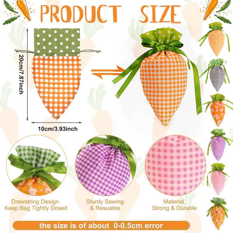 Easter Carrot Goodie Bags 🥕 Reusable Fabric Drawstring
