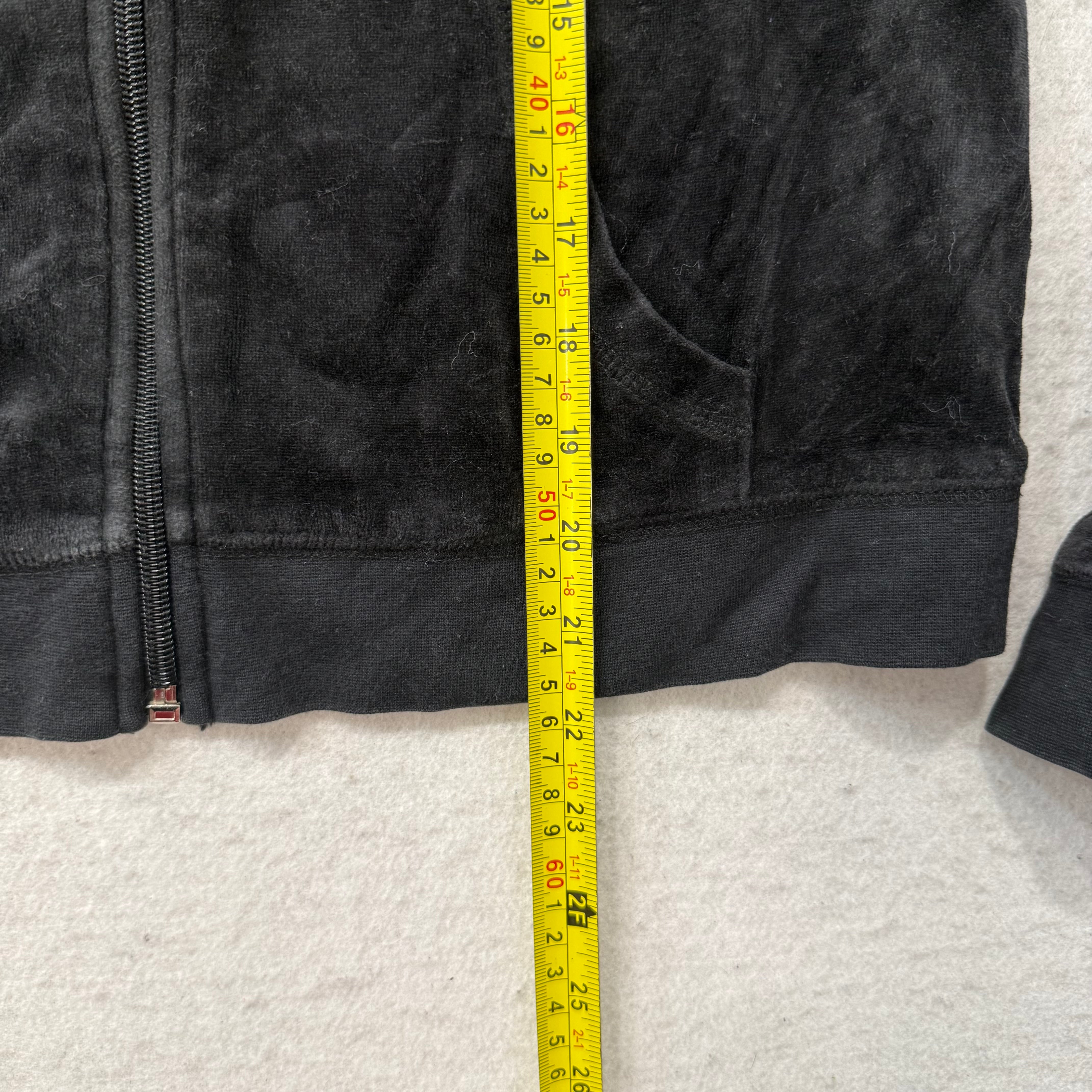 Juicy Couture Black Velour Tracksuit Set Zip Up Jacket & Flared Pants Y2K Size L-Coordom