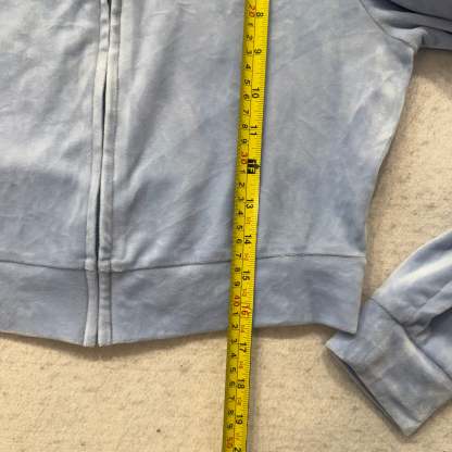 Juicy Couture Women Powder Blue Velour Zip Up Cropped Hoodie Graphic Logo Size S-Coordom