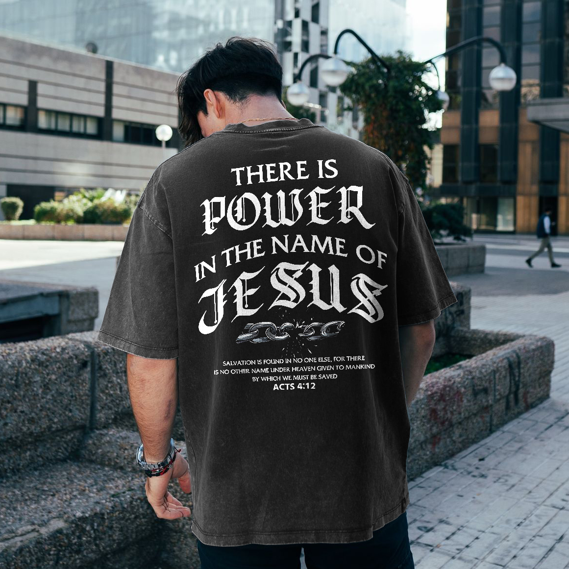 There Is Power In The Name Of Jesus Printed Men's Washed Tee-Coordom