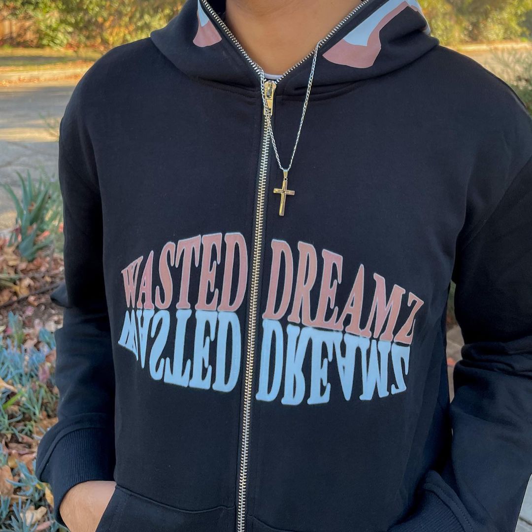 Street casual personality letter pattern full zipper long-sleeved hoodie-Coordom