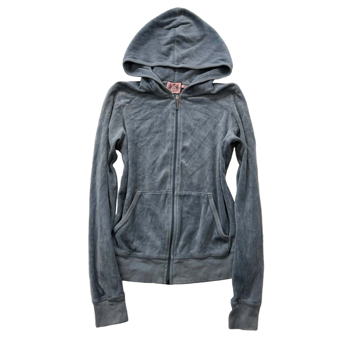 Juicy Couture Women's Slate Gray Velour Full Zip Hoodie Loungewear Preppy Size M-Coordom