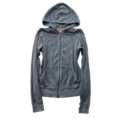 Juicy Couture Women's Slate Gray Velour Full Zip Hoodie Loungewear Preppy Size M-Coordom