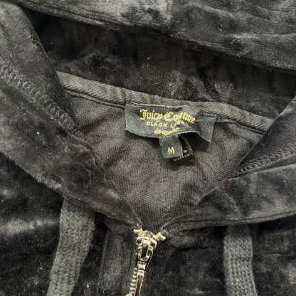 Juicy Couture Women's Jet Black Velour Zip-Up Cropped Hoodie Long Sleeve Size M-Coordom