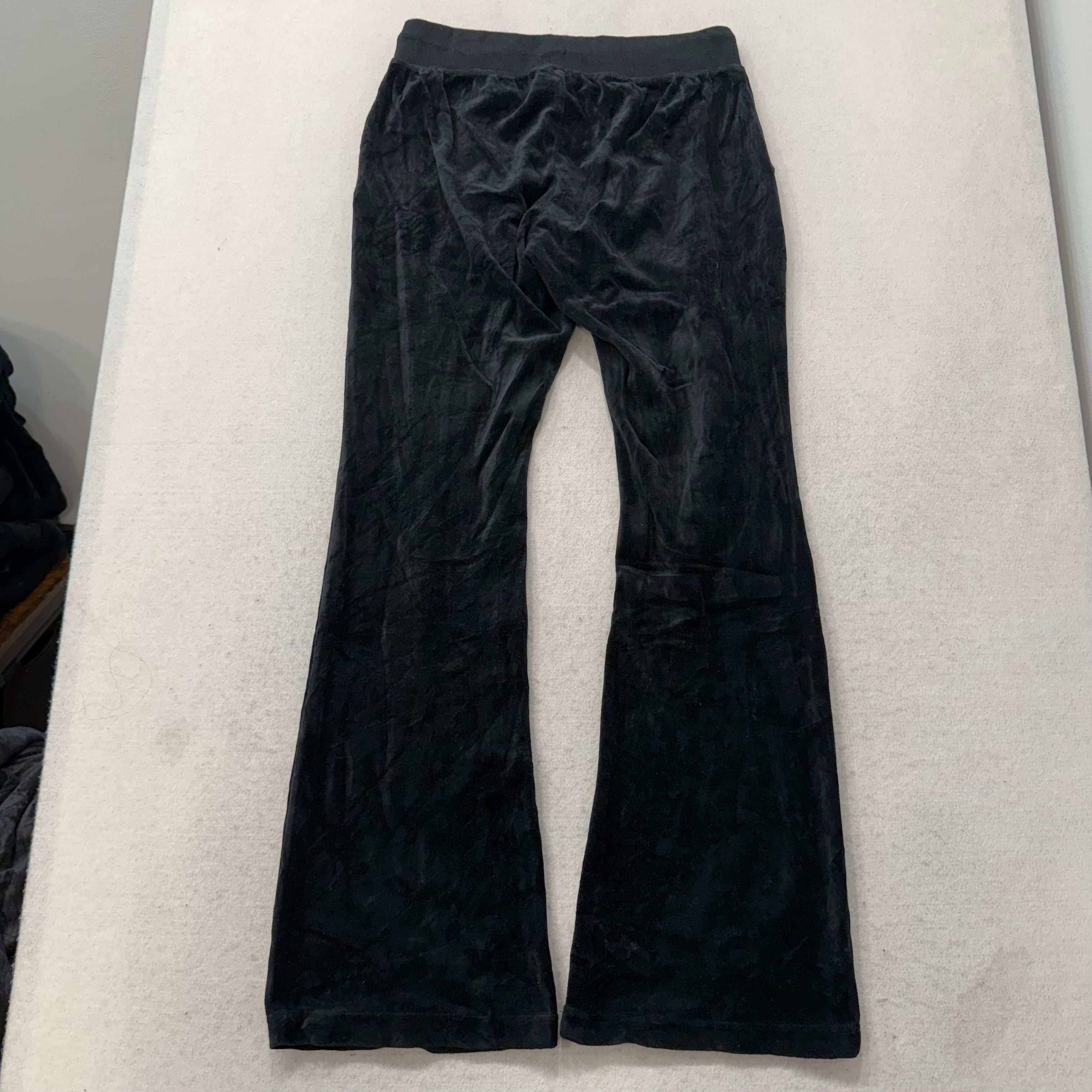 Juicy Couture Black Velour Tracksuit Set Zip Up Hoodie & Flared Pants Y2K Size M-Coordom