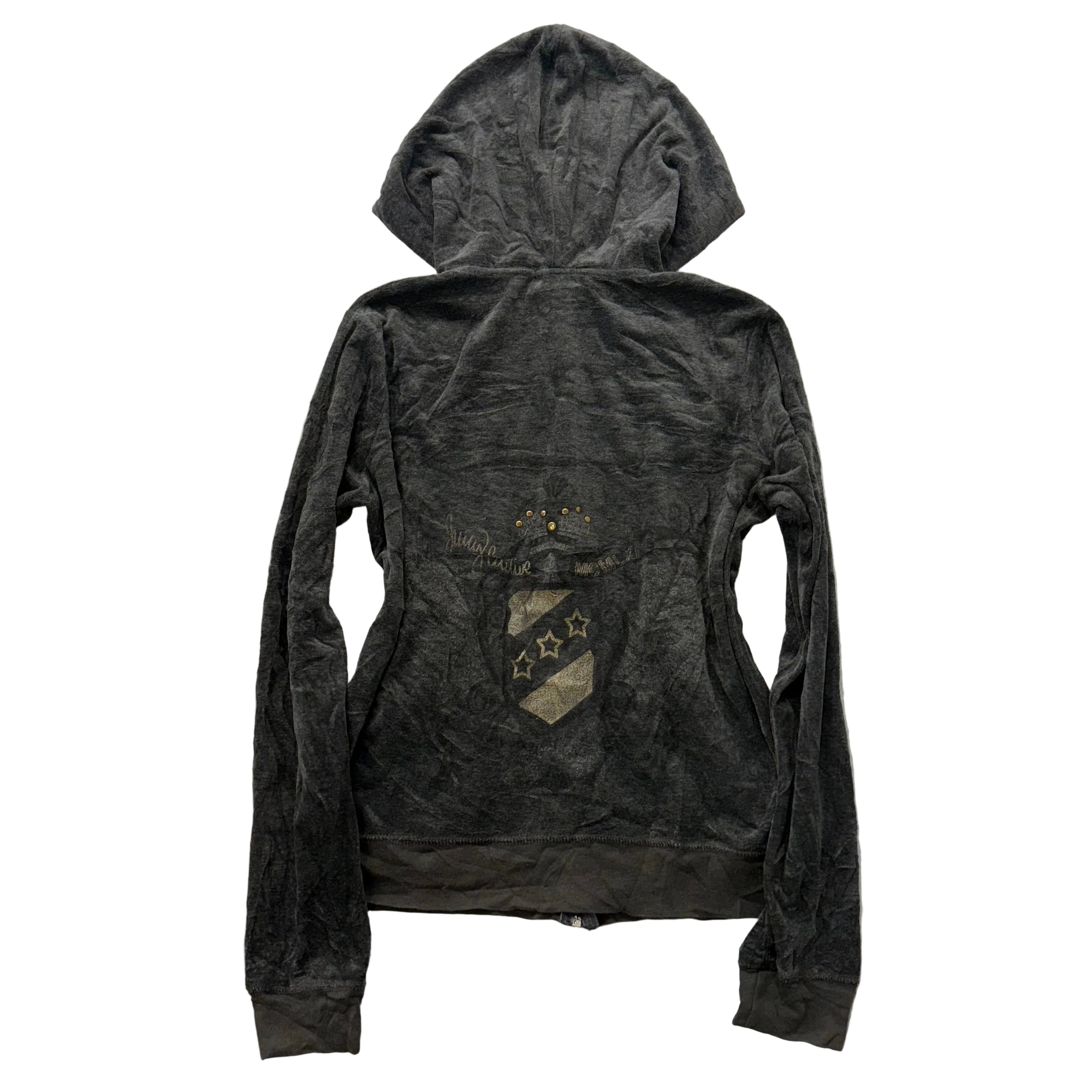 Juicy Couture Women's Dark Charcoal Zip Up Hoodie Studded Pocket Graphic Size XL-Coordom