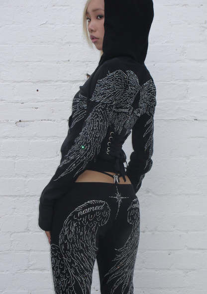 FALLEN RHINESTONE SCULPT HOODIE WASHED BLACK-Coordom