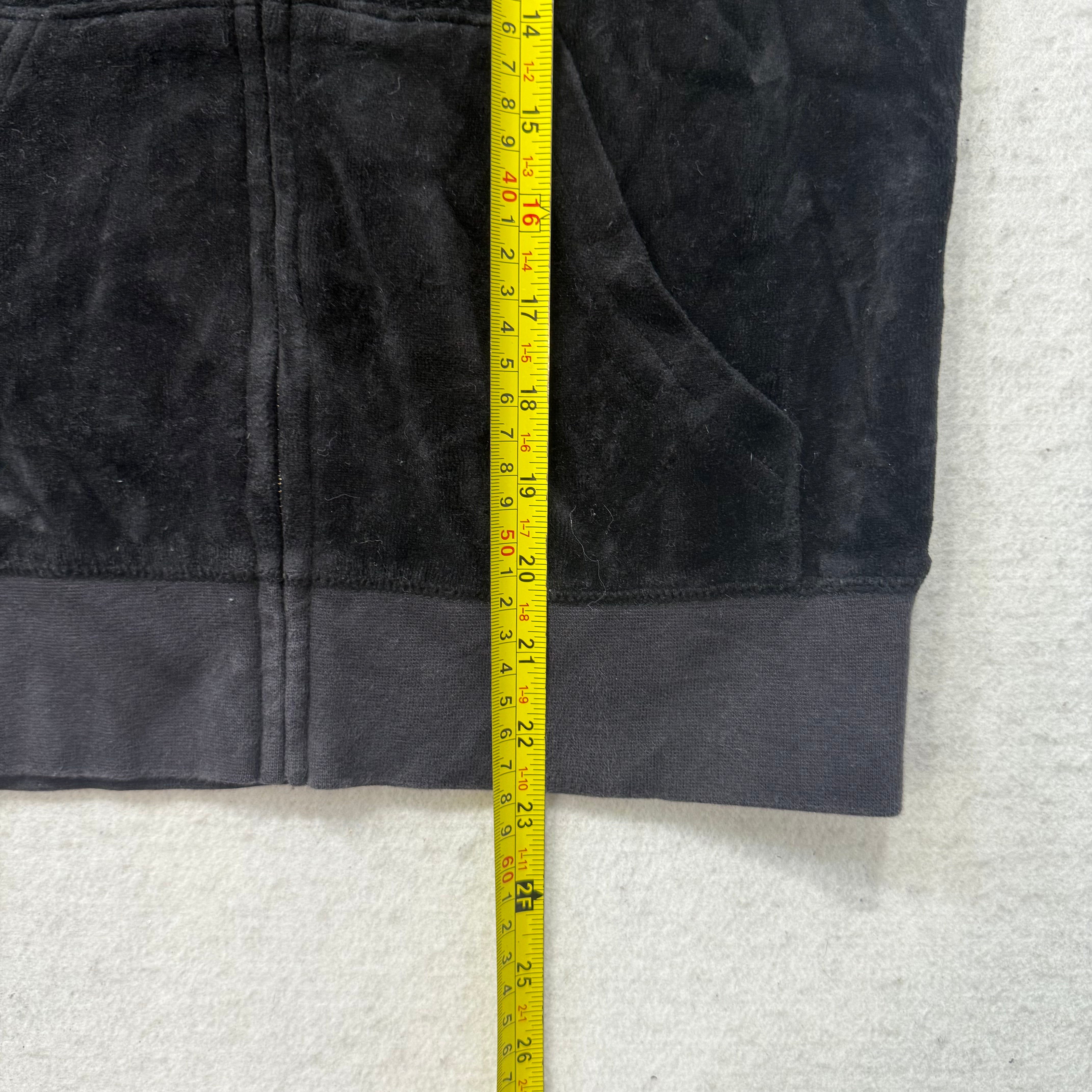 Juicy Couture Black Velour Tracksuit Set Zip Up Hoodie & Flared Pant Y2K Size S-Coordom